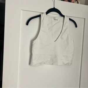 White Ribbed V-Neck Crop Top Athleta